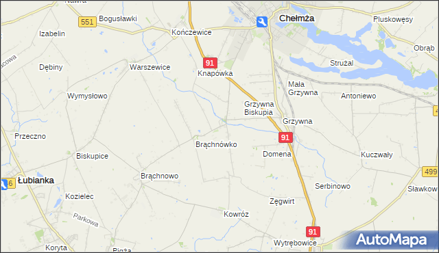 mapa Browina gmina Chełmża, Browina gmina Chełmża na mapie Targeo