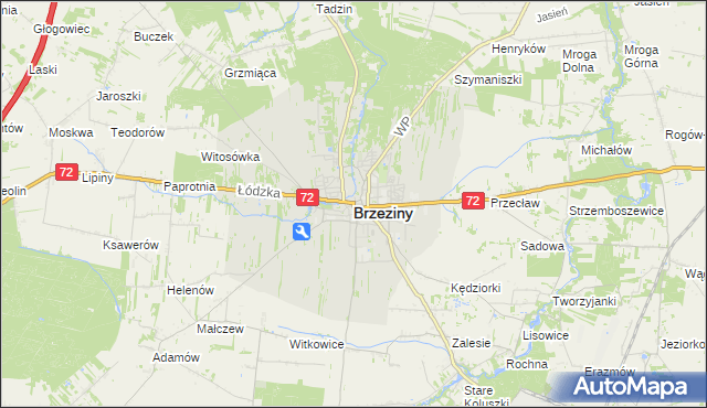 mapa Brzeziny, Brzeziny na mapie Targeo