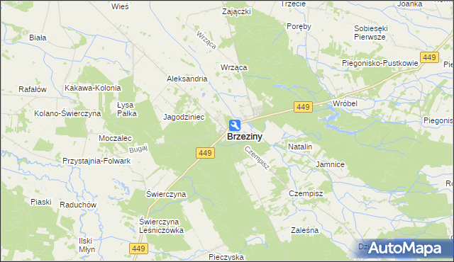 mapa Brzeziny powiat kaliski, Brzeziny powiat kaliski na mapie Targeo