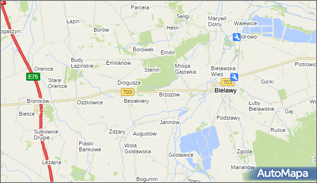 mapa Brzozów gmina Bielawy, Brzozów gmina Bielawy na mapie Targeo