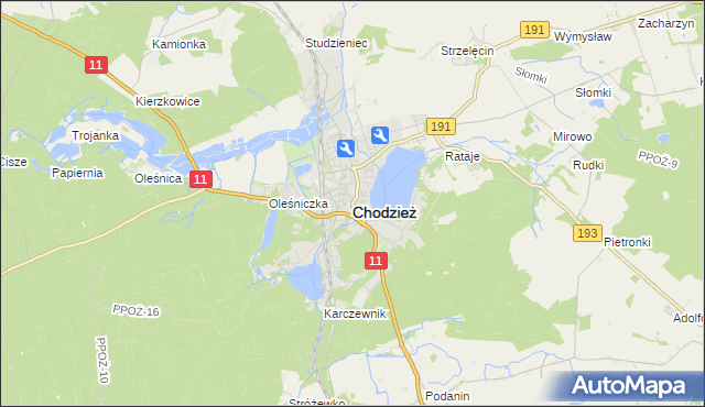 mapa Chodzież, Chodzież na mapie Targeo