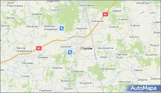 mapa Chynów powiat grójecki, Chynów powiat grójecki na mapie Targeo