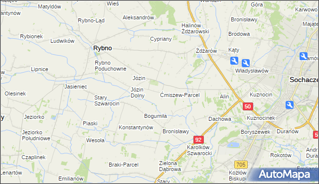 mapa Ćmiszew-Parcel, Ćmiszew-Parcel na mapie Targeo