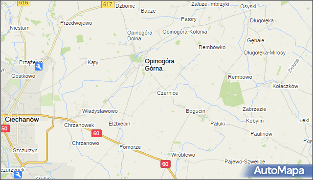 mapa Czernice gmina Opinogóra Górna, Czernice gmina Opinogóra Górna na mapie Targeo