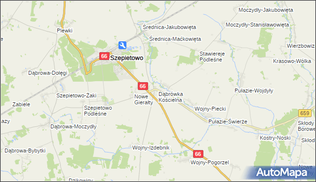 mapa Dąbrówka Kościelna gmina Szepietowo, Dąbrówka Kościelna gmina Szepietowo na mapie Targeo