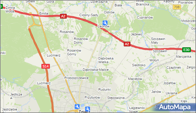 mapa Dąbrówka Wielka gmina Zgierz, Dąbrówka Wielka gmina Zgierz na mapie Targeo