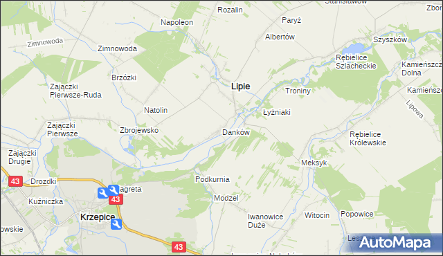 mapa Danków gmina Lipie, Danków gmina Lipie na mapie Targeo