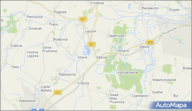mapa Dębina gmina Biała, Dębina gmina Biała na mapie Targeo
