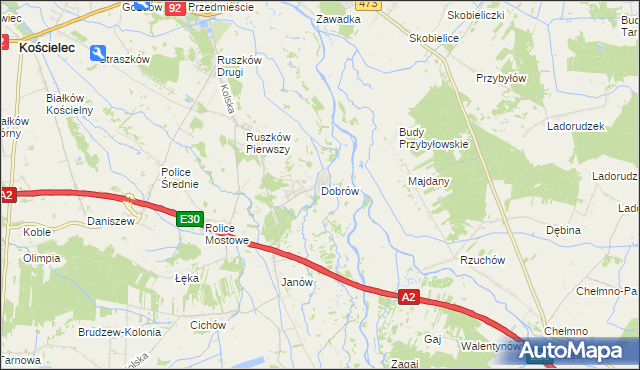 mapa Dobrów gmina Kościelec, Dobrów gmina Kościelec na mapie Targeo