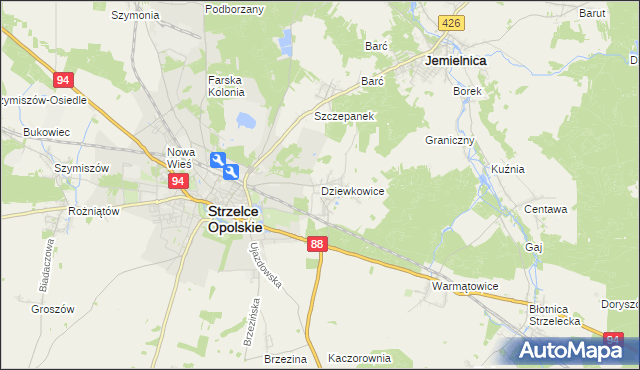 mapa Dziewkowice, Dziewkowice na mapie Targeo