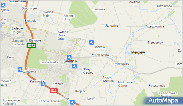mapa Franciszków gmina Mełgiew, Franciszków gmina Mełgiew na mapie Targeo