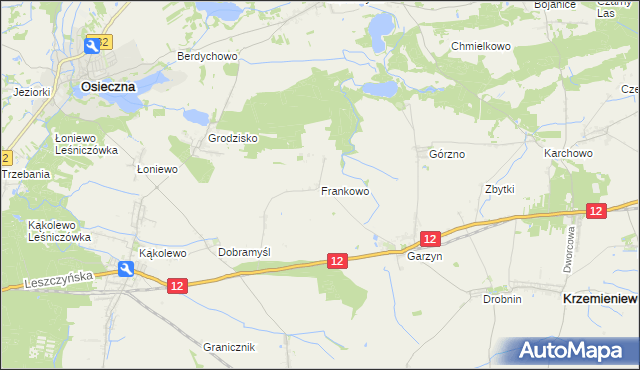 mapa Frankowo gmina Osieczna, Frankowo gmina Osieczna na mapie Targeo