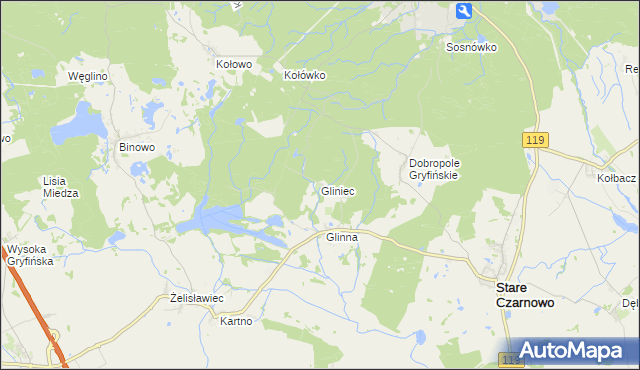 mapa Gliniec gmina Stare Czarnowo, Gliniec gmina Stare Czarnowo na mapie Targeo