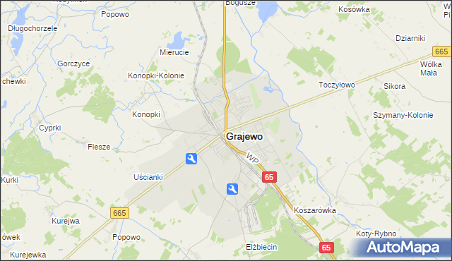 mapa Grajewo, Grajewo na mapie Targeo