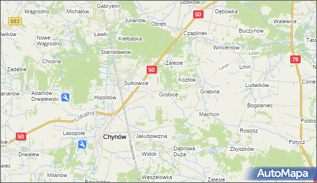 mapa Grobice, Grobice na mapie Targeo