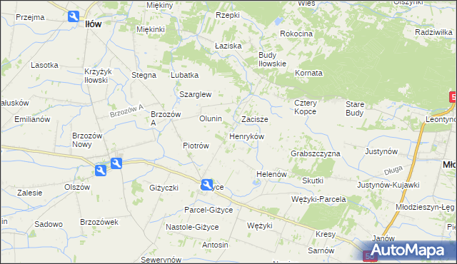 mapa Henryków gmina Iłów, Henryków gmina Iłów na mapie Targeo