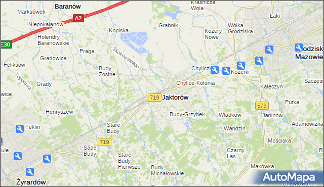 mapa Jaktorów, Jaktorów na mapie Targeo