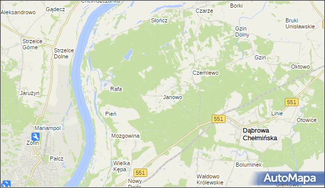 mapa Janowo gmina Dąbrowa Chełmińska, Janowo gmina Dąbrowa Chełmińska na mapie Targeo