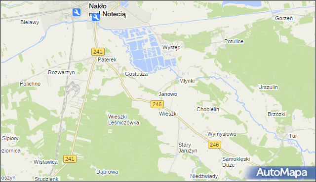 mapa Janowo gmina Nakło nad Notecią, Janowo gmina Nakło nad Notecią na mapie Targeo
