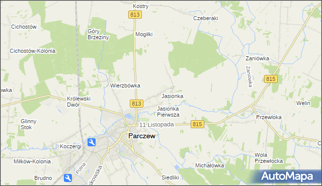 mapa Jasionka gmina Parczew, Jasionka gmina Parczew na mapie Targeo