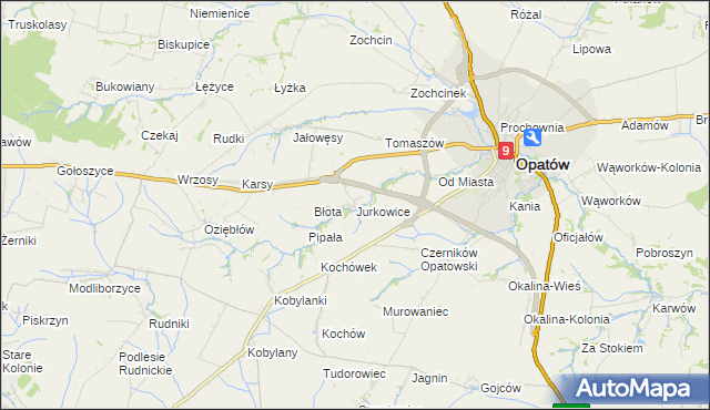 mapa Jurkowice gmina Opatów, Jurkowice gmina Opatów na mapie Targeo