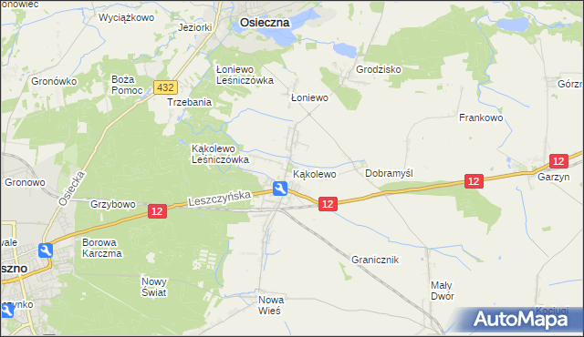 mapa Kąkolewo gmina Osieczna, Kąkolewo gmina Osieczna na mapie Targeo