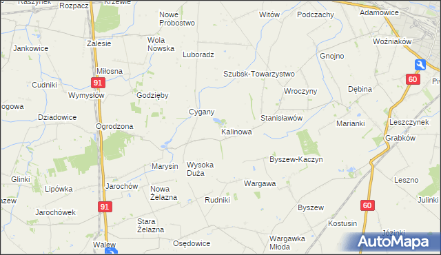 mapa Kalinowa gmina Kutno, Kalinowa gmina Kutno na mapie Targeo