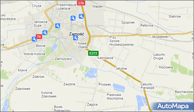 mapa Kalinowice gmina Zamość, Kalinowice gmina Zamość na mapie Targeo