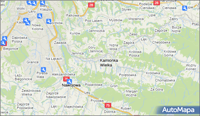 mapa Kamionka Wielka, Kamionka Wielka na mapie Targeo