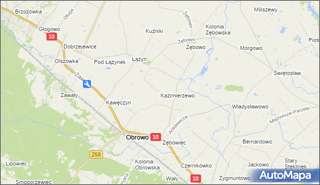 mapa Kazimierzewo gmina Obrowo, Kazimierzewo gmina Obrowo na mapie Targeo