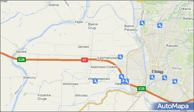 mapa Kazimierzowo gmina Elbląg, Kazimierzowo gmina Elbląg na mapie Targeo