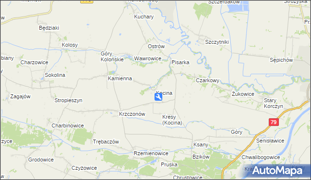 mapa Kocina gmina Opatowiec, Kocina gmina Opatowiec na mapie Targeo
