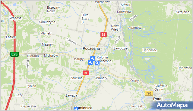 mapa Kolonia Poczesna, Kolonia Poczesna na mapie Targeo