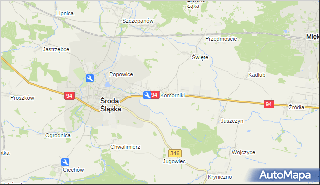 mapa Komorniki gmina Środa Śląska, Komorniki gmina Środa Śląska na mapie Targeo