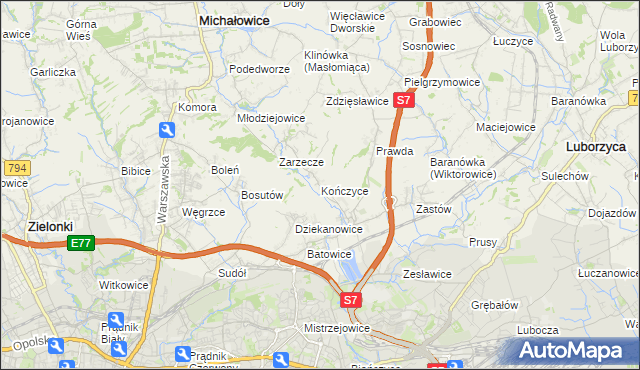 mapa Kończyce gmina Michałowice, Kończyce gmina Michałowice na mapie Targeo