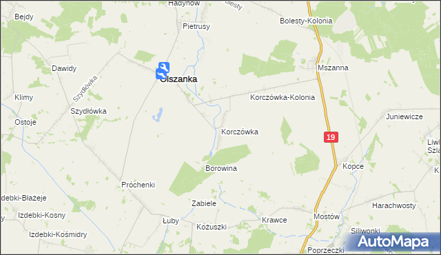 mapa Korczówka gmina Olszanka, Korczówka gmina Olszanka na mapie Targeo