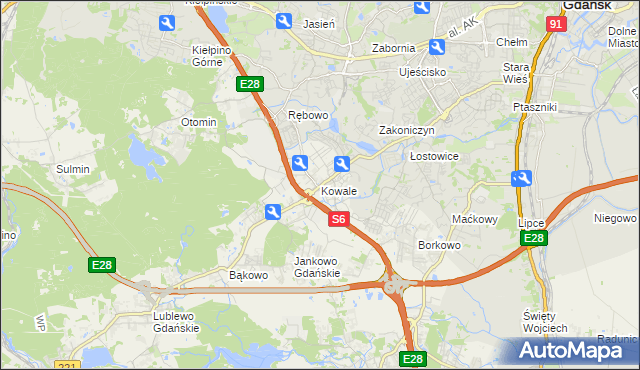 mapa Kowale gmina Kolbudy, Kowale gmina Kolbudy na mapie Targeo