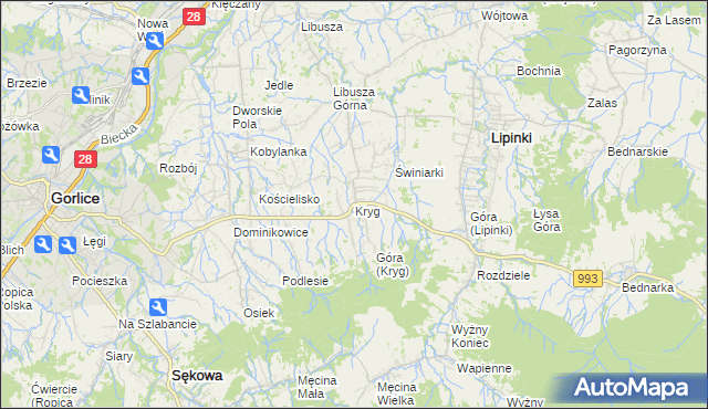 mapa Kryg, Kryg na mapie Targeo