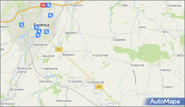 mapa Krzczonów gmina Świdnica, Krzczonów gmina Świdnica na mapie Targeo