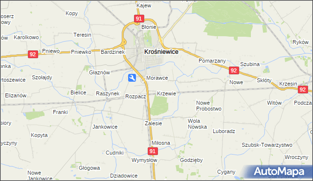 mapa Krzewie gmina Krośniewice, Krzewie gmina Krośniewice na mapie Targeo