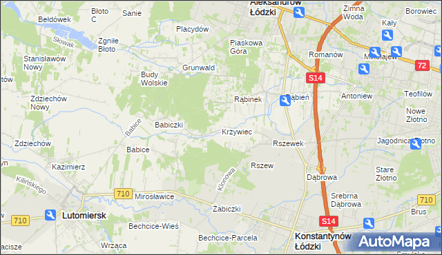 mapa Krzywiec gmina Aleksandrów Łódzki, Krzywiec gmina Aleksandrów Łódzki na mapie Targeo