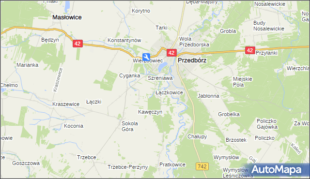 mapa Łączkowice gmina Masłowice, Łączkowice gmina Masłowice na mapie Targeo