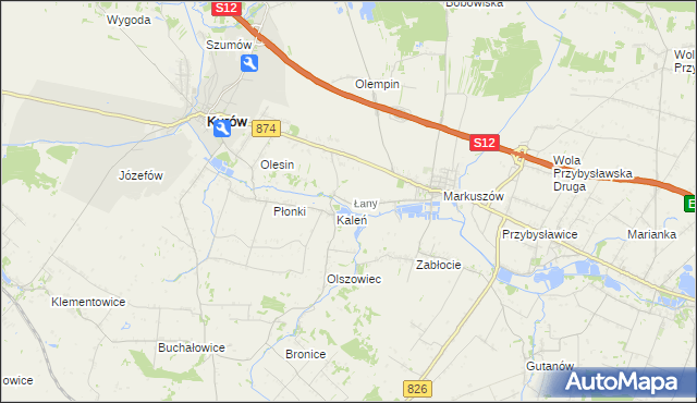 mapa Łany gmina Markuszów, Łany gmina Markuszów na mapie Targeo