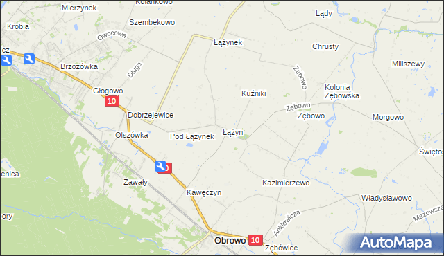mapa Łążyn gmina Obrowo, Łążyn gmina Obrowo na mapie Targeo
