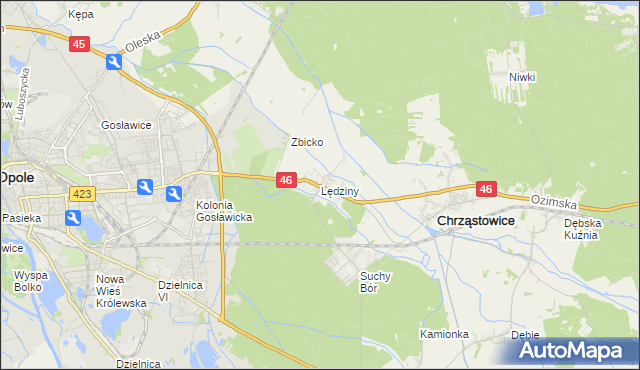 mapa Lędziny gmina Chrząstowice, Lędziny gmina Chrząstowice na mapie Targeo