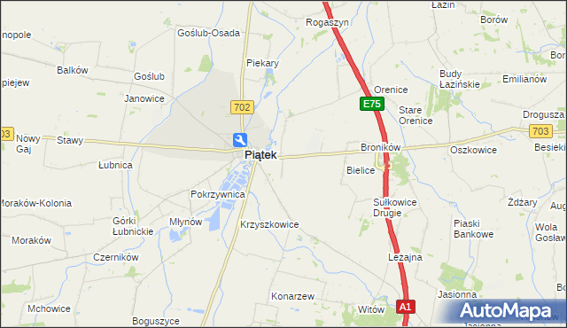 mapa Łęka gmina Piątek, Łęka gmina Piątek na mapie Targeo