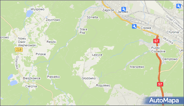 mapa Łężyce gmina Wejherowo, Łężyce gmina Wejherowo na mapie Targeo