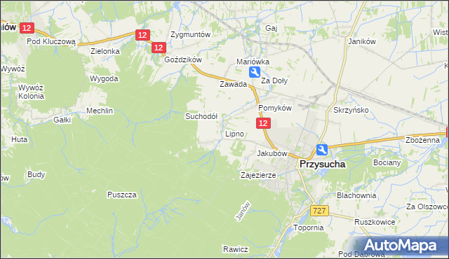 mapa Lipno gmina Przysucha, Lipno gmina Przysucha na mapie Targeo