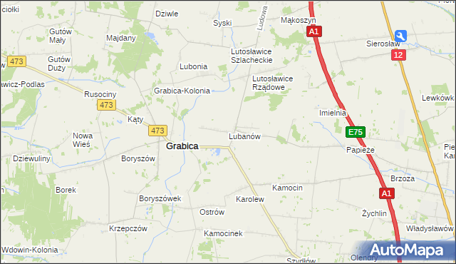 mapa Lubanów gmina Grabica, Lubanów gmina Grabica na mapie Targeo