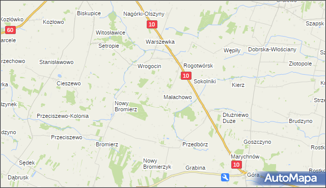 mapa Małachowo gmina Drobin, Małachowo gmina Drobin na mapie Targeo